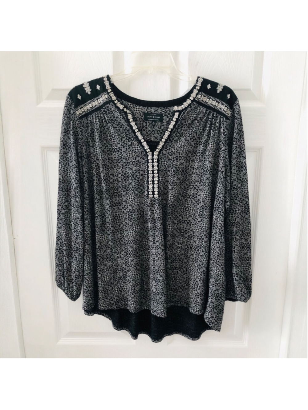 Luck Brand 1X Pullover Tunic Peasant Blouse Bohemian Vibe Hi Lo Boho Embroidered